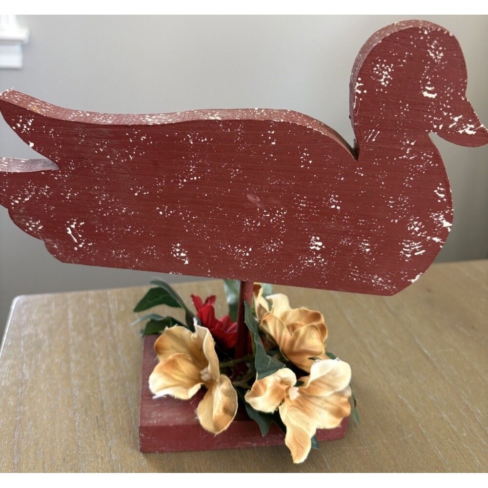 Vintage Country Wooden Duck Silhouette Tabletop Decor Distressed Red Rustic
